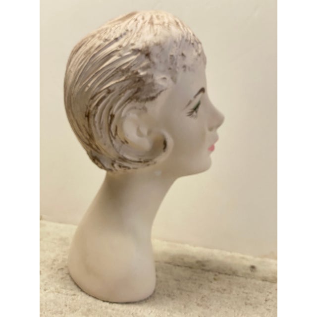 Vintage 1970s Hat Wig Stand Head Store DIsplay Long Neck Ceramic Mannequin For Sale - Image 11 of 12
