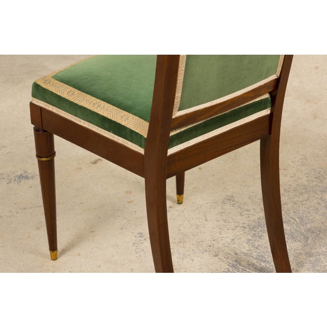 1930s French Art Deco Mahogany Dining Chairs in Olive Green Velvet - Set of 6 For Sale - Image 17 of 18