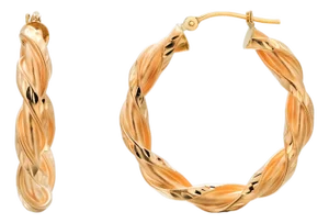 Vintage Mazza Bartholomew 14k Yellow Gold Twist Hoop Earrings 1" Diameter-Set of 2