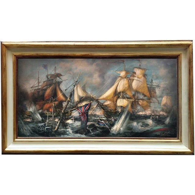 Sea Battle, English School Painting, Oil on Canvas, Framed For Sale - Image 7 of 7