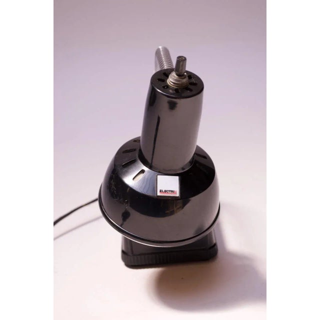 Vintage gooseneck desk / task lamp in black plastic and chrome by Electrix of Stamford, CT (circa 1970). Height and shade...