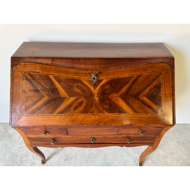 French Antique French Louis XV-Style Inlaid Drop-Front Secretary Desk For Sale - Image 3 of 12