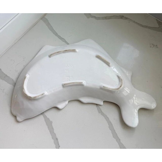 Rustic European Vintage Portuguese White Majolica Fish Serving Platter – 17.5" For Sale - Image 3 of 6