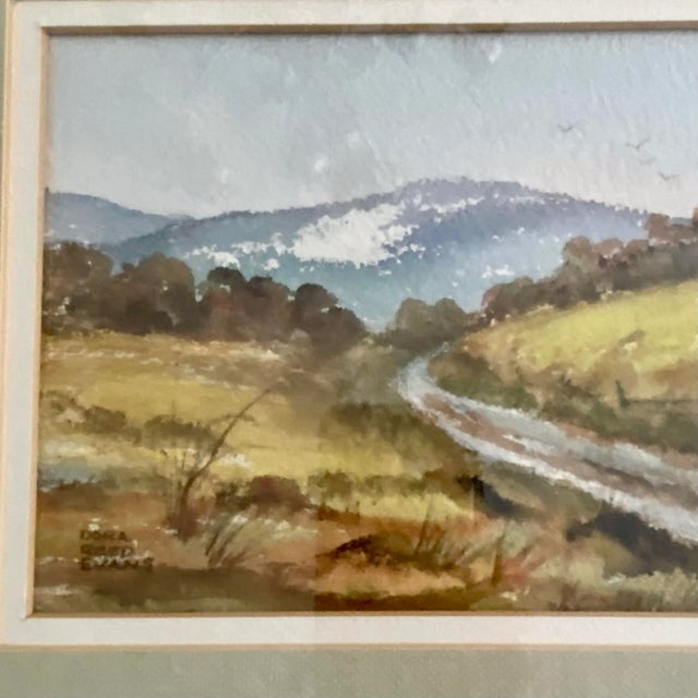 American 1970s American Watercolor Rural Pastoral Landscape Signed Dora Reed Evans For Sale - Image 3 of 9