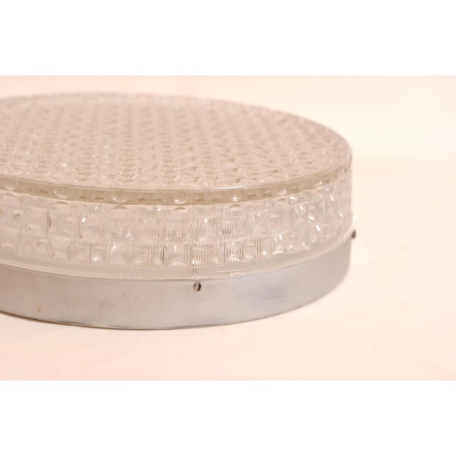 1950s Mid-Century Modern Flush Mount with Chiseled Glass and Metal Base and Ceramic Sockets, 1950s For Sale - Image 5 of 8