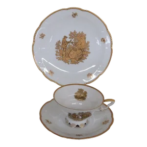 Mitterteich Germany 052 Cameo Couple Tea Cup Saucer and Dessert Plate Set