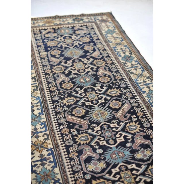 Caucasian Bijov Design Wool Runner with Navy, Aubergine, Teals 4.1 x 9.9 For Sale - Image 11 of 13