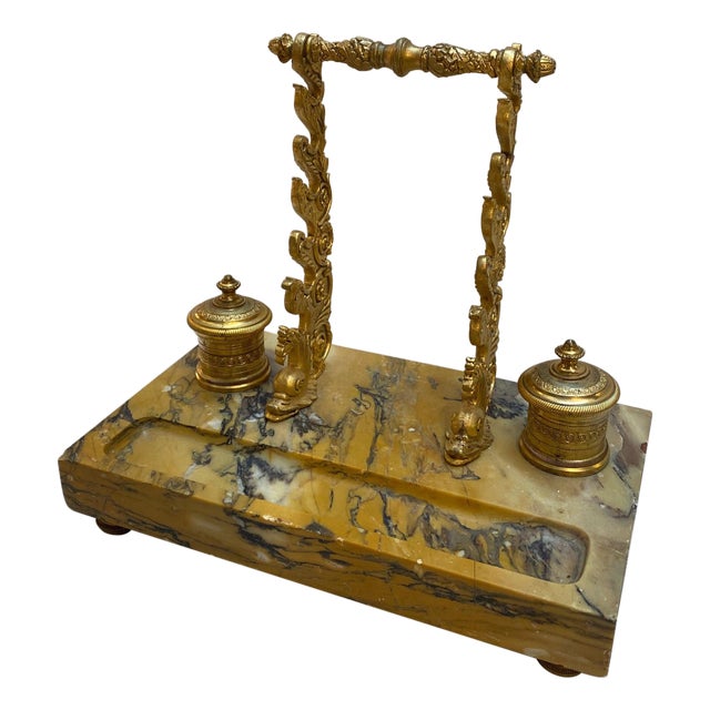Siena Marble and Ormolu Double Inkstand Late 19th Century For Sale