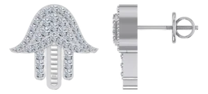 10K White Gold Round Diamond Hamsa Hand Religious Stud Earrings 1/4 Cttw, A Pair