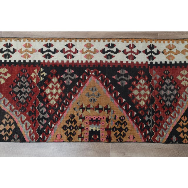 1970s Vintage Turkish Handmade Wool Cotton Colorful Kilim Rug For Sale - Image 4 of 11