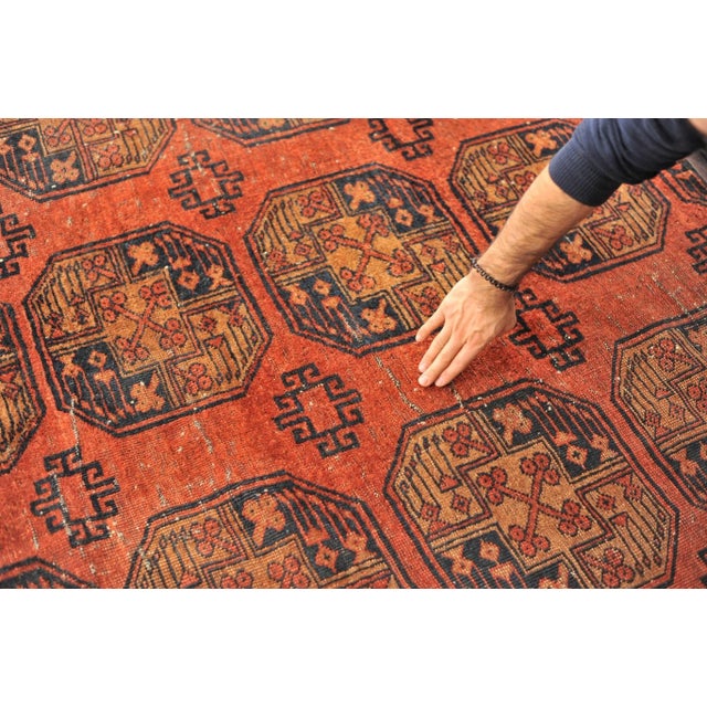 Ersari Burnt Orange, Copper, Rust, Camel & Indigo Square Rug - 8.7 x 9.2 For Sale - Image 4 of 13