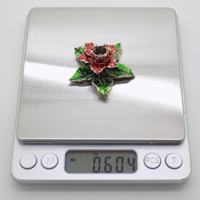 Vintage Italian Handmade Genuine Silver Poinsettia Christmas Decorative Mini Candle Holder Dollhouse Miniature For Sale - Image 9 of 10