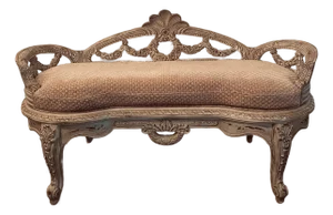 Ornate Vintage French Styled Carved Wood Bench or Settee With Upholstered Seat