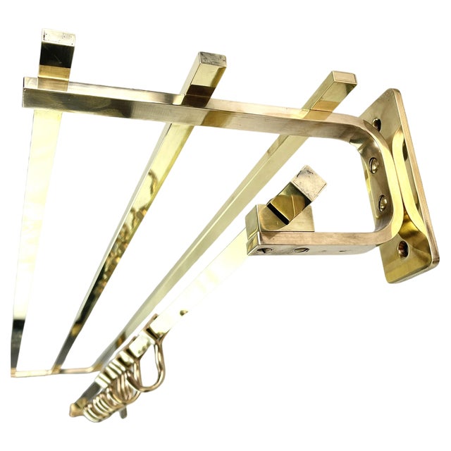 Art Deco Wall Coat Rack in Gold Brass, 1930s For Sale