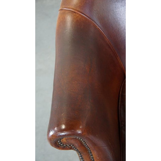 Animal Skin Sheep Leather Club Chair with Decorative Nails For Sale - Image 7 of 13