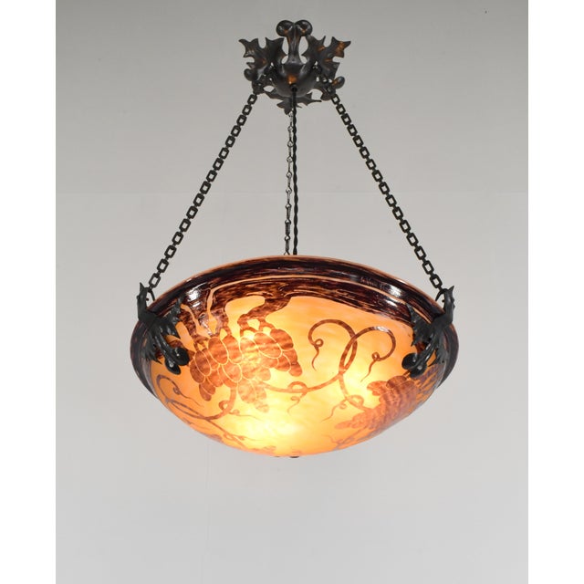 Art Deco French Art Deco Pendant Light by Le Verre Francais Schneider - 1925 Cameo Chandelier France For Sale - Image 3 of 12