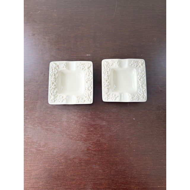 Shabby Chic Vintage Wedgwood Etruria Embossed Queens Ware Cream Ashtrays- Set of 2 For Sale - Image 3 of 4