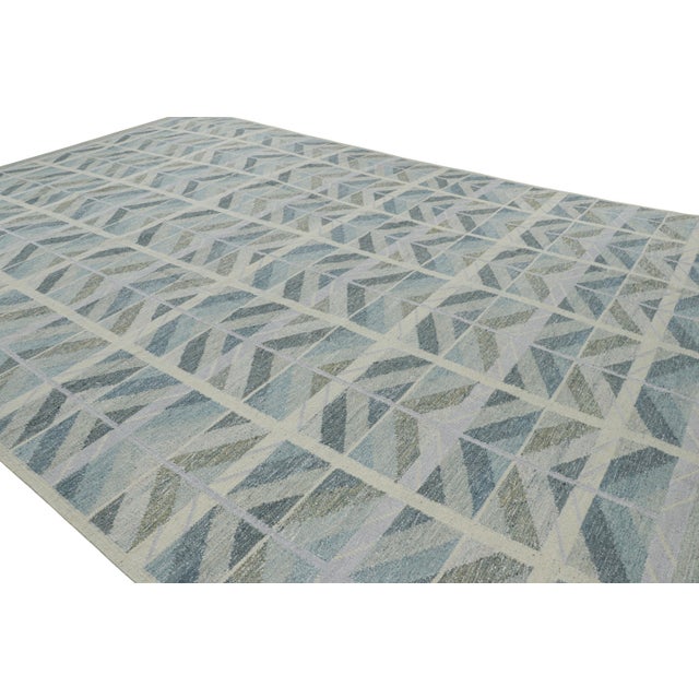 2010s Rug & Kilim’s Oversized Scandinavian Style Rug in Blue With Geometric Patterns For Sale - Image 5 of 7