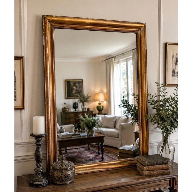 Louis-Philippe Fireplace Mirror in Gilded Wood, 1800s For Sale - Image 10 of 11