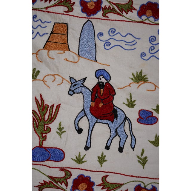 Hand-Embroidered Camel Suzani Runner – Animal Runner for Boho-Chic Interiors 1'6'' X 6' For Sale In New York - Image 6 of 11