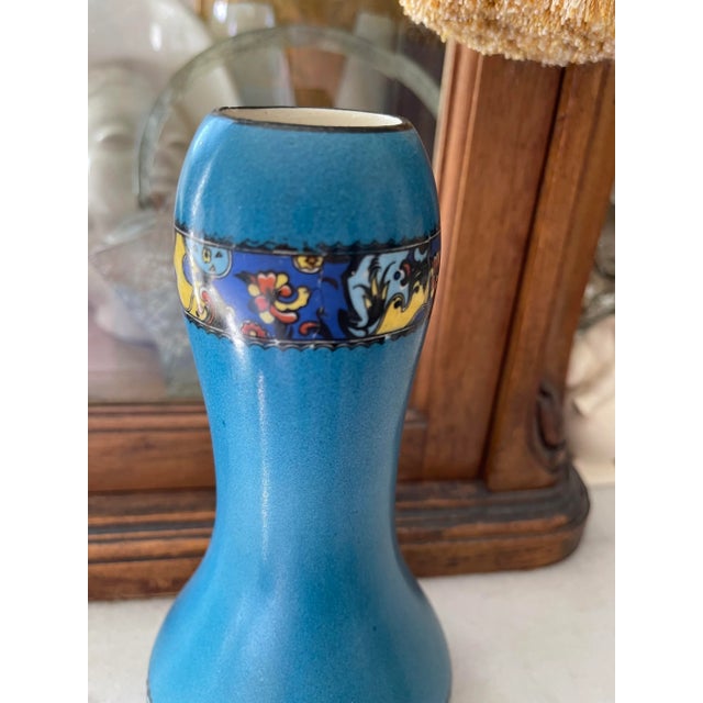 1920s Lovely Saturated European Painted Floral Band Vase For Sale - Image 11 of 12