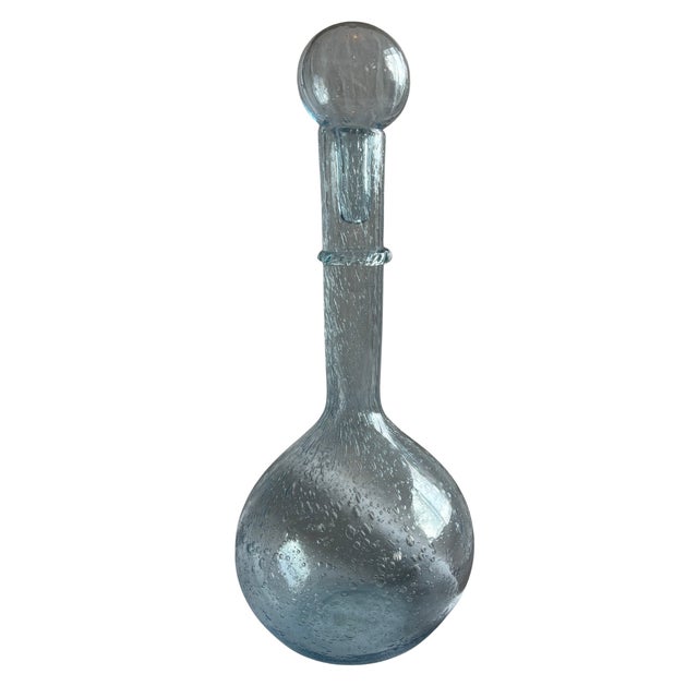 1970s Vintage Blown Glass Decanter and Glassware in Blue Bubble Glass by Biot, 1970s, Set of 11 For Sale - Image 5 of 11