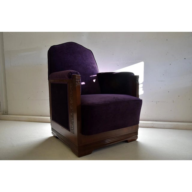 Brown Art Deco Mahogany and Purple Velvet Lounge Chair by Carel Adolph Lion Cachet, 1930s For Sale - Image 8 of 9