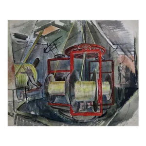 John De Forest Stull "The Rope Machine" Watercolor Painting