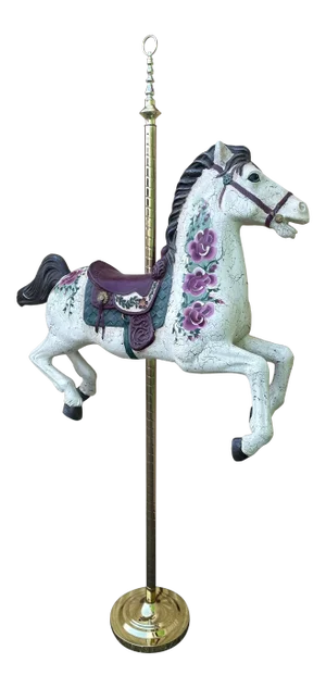 Vintage Carousel Horse on Brass Pole With Hand Painted Details