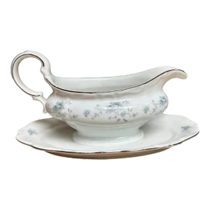 Johann Haviland Blue Garland Gravy Boat Attached Underplate Germany