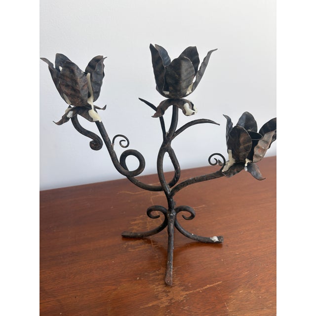 Metal 1950s Pair of Wrought Iron Candle Holders For Sale - Image 7 of 9