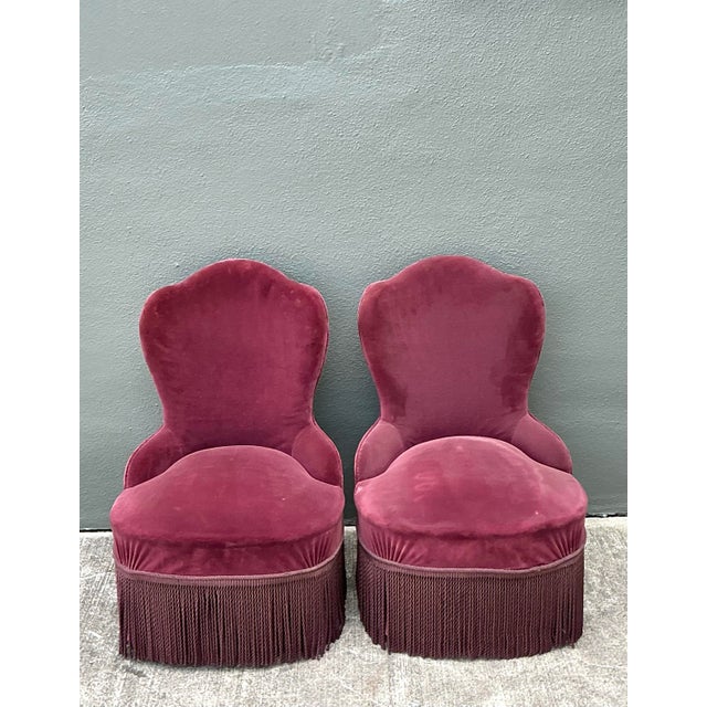 Wood Vintage Camel Back Slipper Chairs - A Pair For Sale - Image 7 of 12