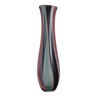 Tall Multi Colored Cane Murano-Style Art Glass Vase, Hand Blown in Nyc For Sale