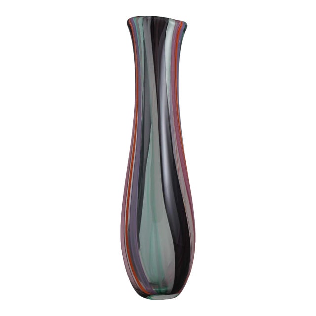 Tall Multi Colored Cane Murano-Style Art Glass Vase, Hand Blown in Nyc For Sale