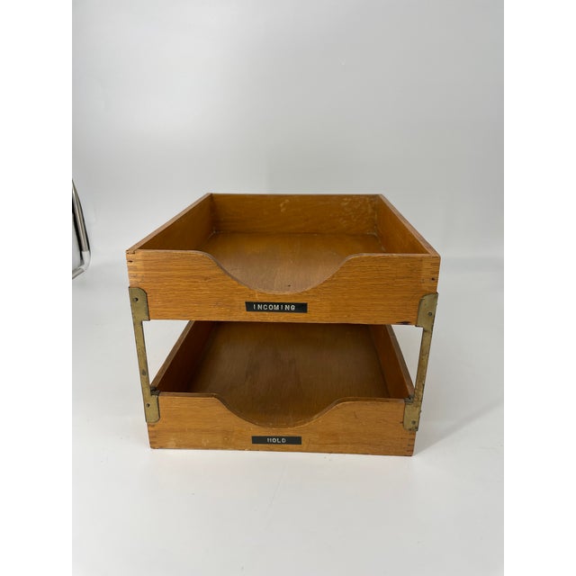 Mid-Century Modern Retro Wooden in/Out Desk File Tray For Sale - Image 3 of 9