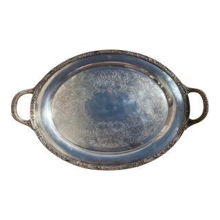 Late 20th Century Silver Plate Oval Roger’s and Bro #2380 Rose Trim Tea Tray For Sale