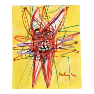 1980s Original Vintage Wayne Cunningham Abstract Oil Pastel Drawing