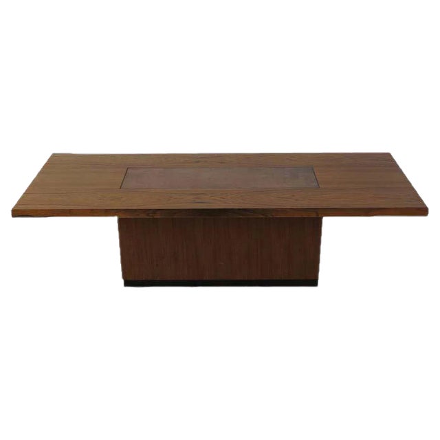 Vintage Wooden Table with Copper Plate For Sale