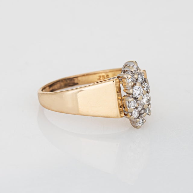 ​70s Diamond Cluster Ring Sz 6.75 Wide Band Vintage 14k Yellow Gold Fine Jewelry For Sale - Image 4 of 7