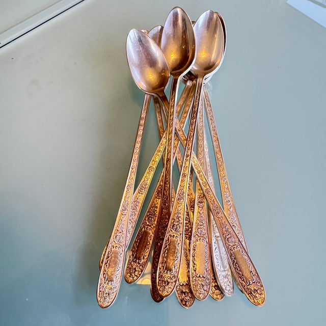 1930s Art Deco Silverplate Ice Tea Spoons (12 Pc), Mildred Pattern Pristine For Sale - Image 14 of 18