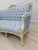 1970s Sky Blue Tufted French Provincial Sofa | Hand-Painted Floral Trim, Louis XV Style Settee For Sale - Image 11 of 12