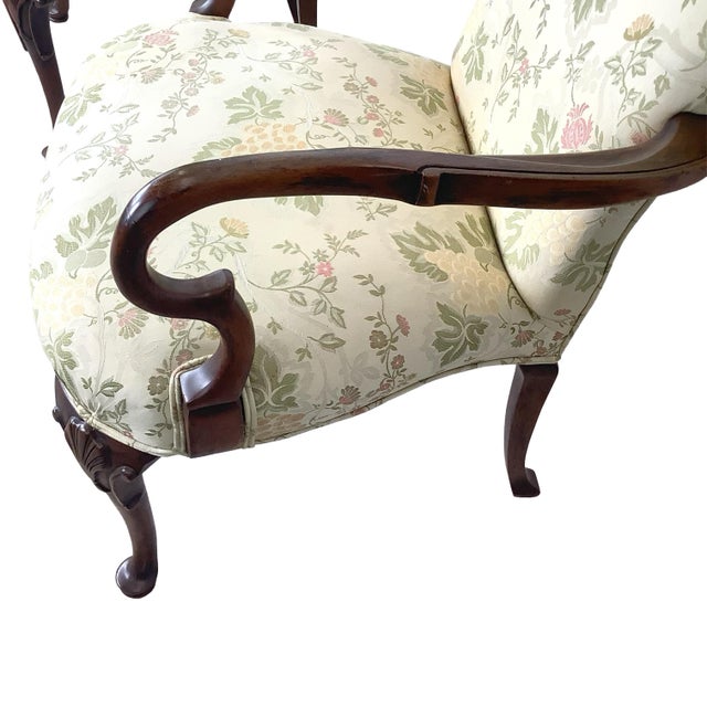 Late 20th Century Pair of Georgian Revival Armchairs, Vintage Floral Upholstery For Sale - Image 5 of 18