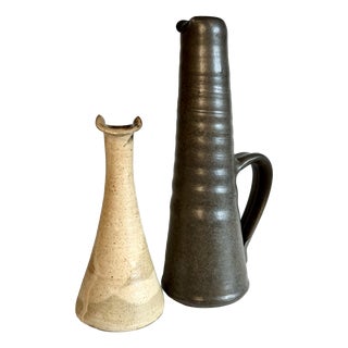 Hand-Thrown Slim Studio Ceramic Vases, Germany, 1980s, Set of 2 For Sale