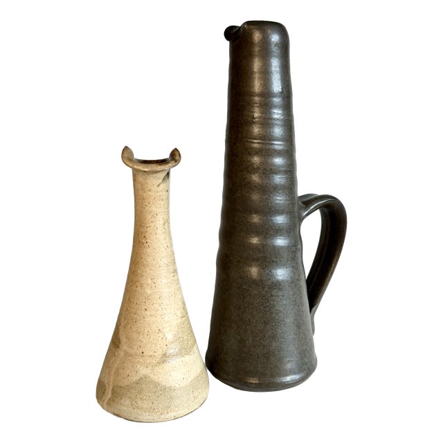 Hand-Thrown Slim Studio Ceramic Vases, Germany, 1980s, Set of 2 For Sale