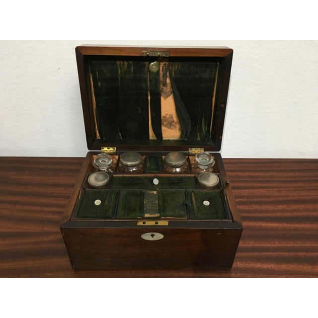 Victorian English Rosewood Gentleman’s Dressing Box With Cut Crystal Bottles & Secret Compartment, Circa 1850 For Sale - Image 10 of 10