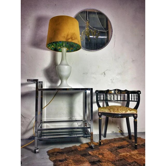 Mid-Century Modern Large Vintage Milk Glass Table Lamp with Design Lampshade, 1960s For Sale - Image 3 of 8