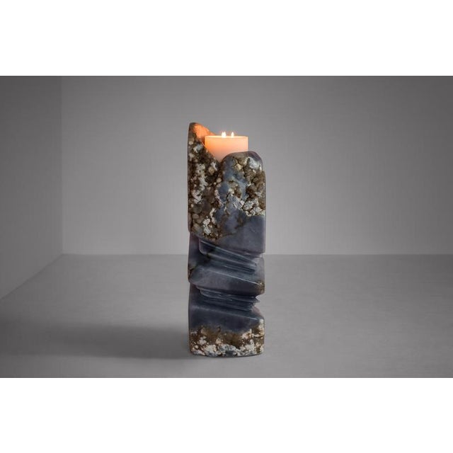 Lapiaz Sculptural Candleholder in Blue Alabaster by Amarist Studio For Sale - Image 9 of 12