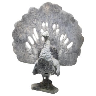 Pewter Peacock Garden Statue For Sale