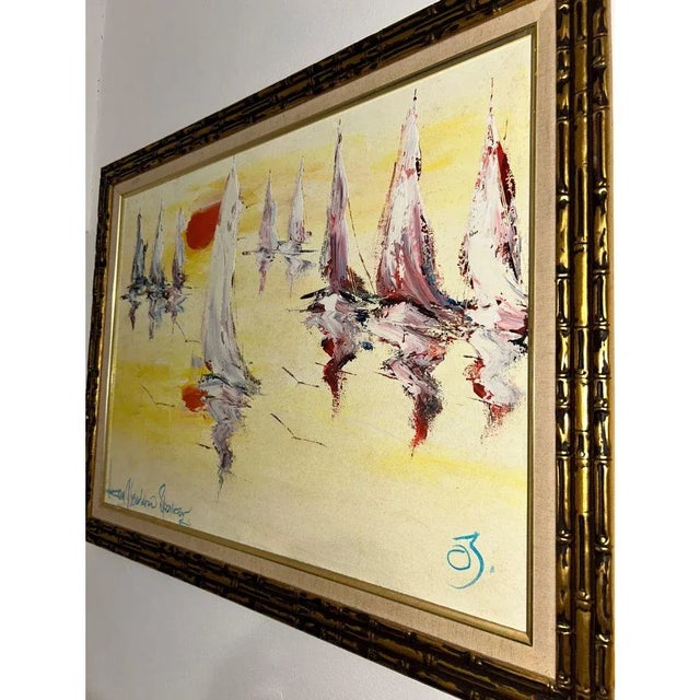 Kenneth Abendana Spencer Signed Harbor Reflections Abstract Seascape Oil Painting (2000s), Framed For Sale - Image 9 of 14