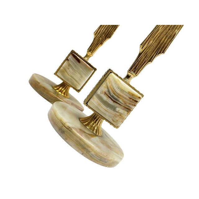 Metal Brass and Onyx Table Lamps in the style of Maison Jansen, 1970s, Set of 2 For Sale - Image 7 of 14